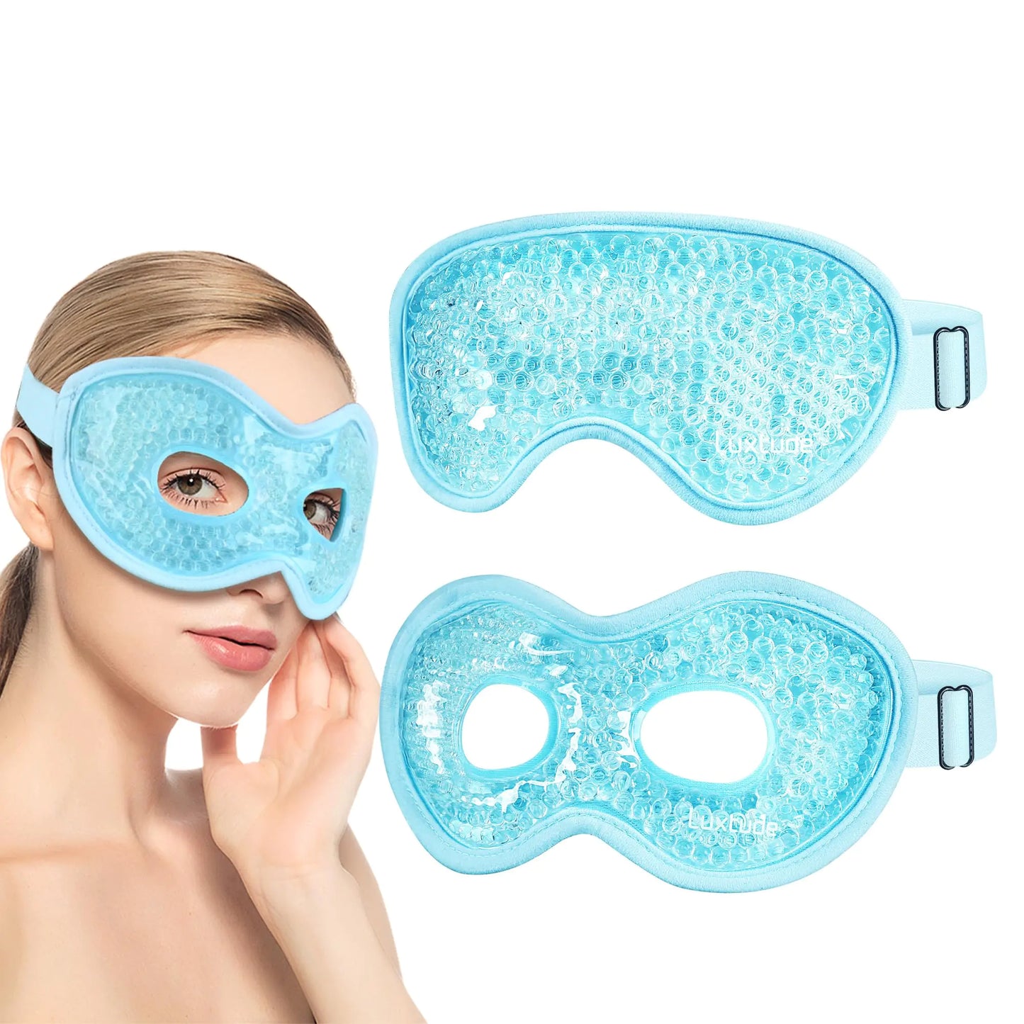 Luxtude Gel Eye Mask Cooling Eye Mask for Dry Eyes 2PCS Heated Warm Eye Ice Pack Reusable Gel Sleep Mask Frozen Cold Eye Compress for Puffiness/Dark Circles/Headaches/Allergies (Blue)